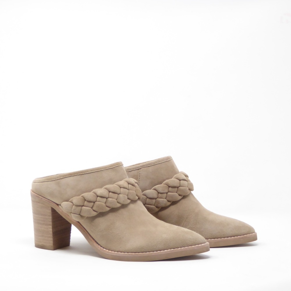 Dolce Vita Serla Women Mules Tan Suede Braided Pointed Toe Block Heel Size 6.5
